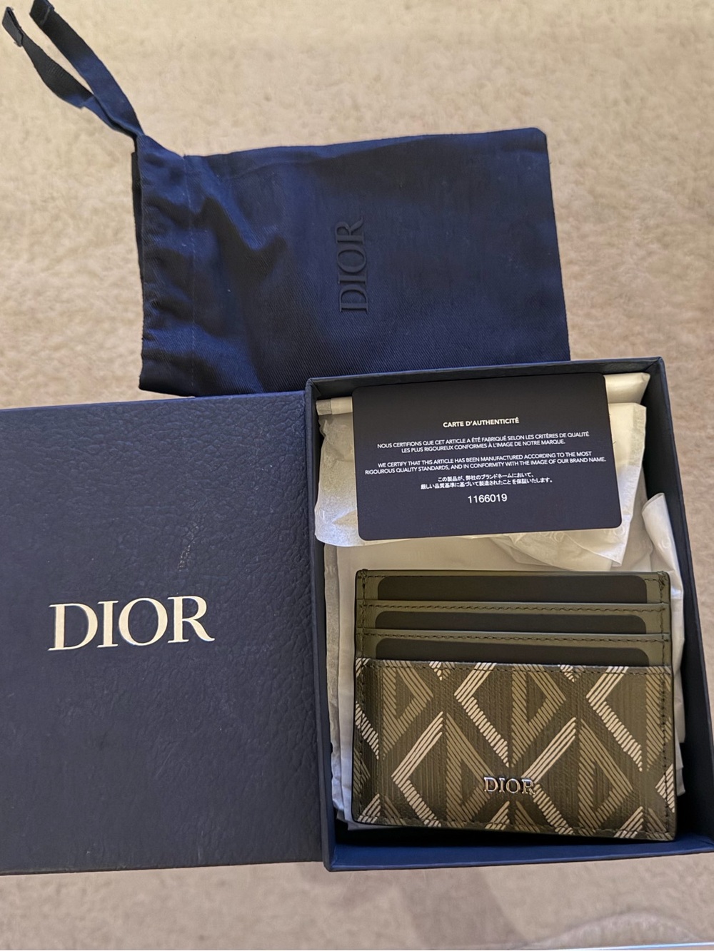 Dior Green Monogram Card Holder with Olive Accents